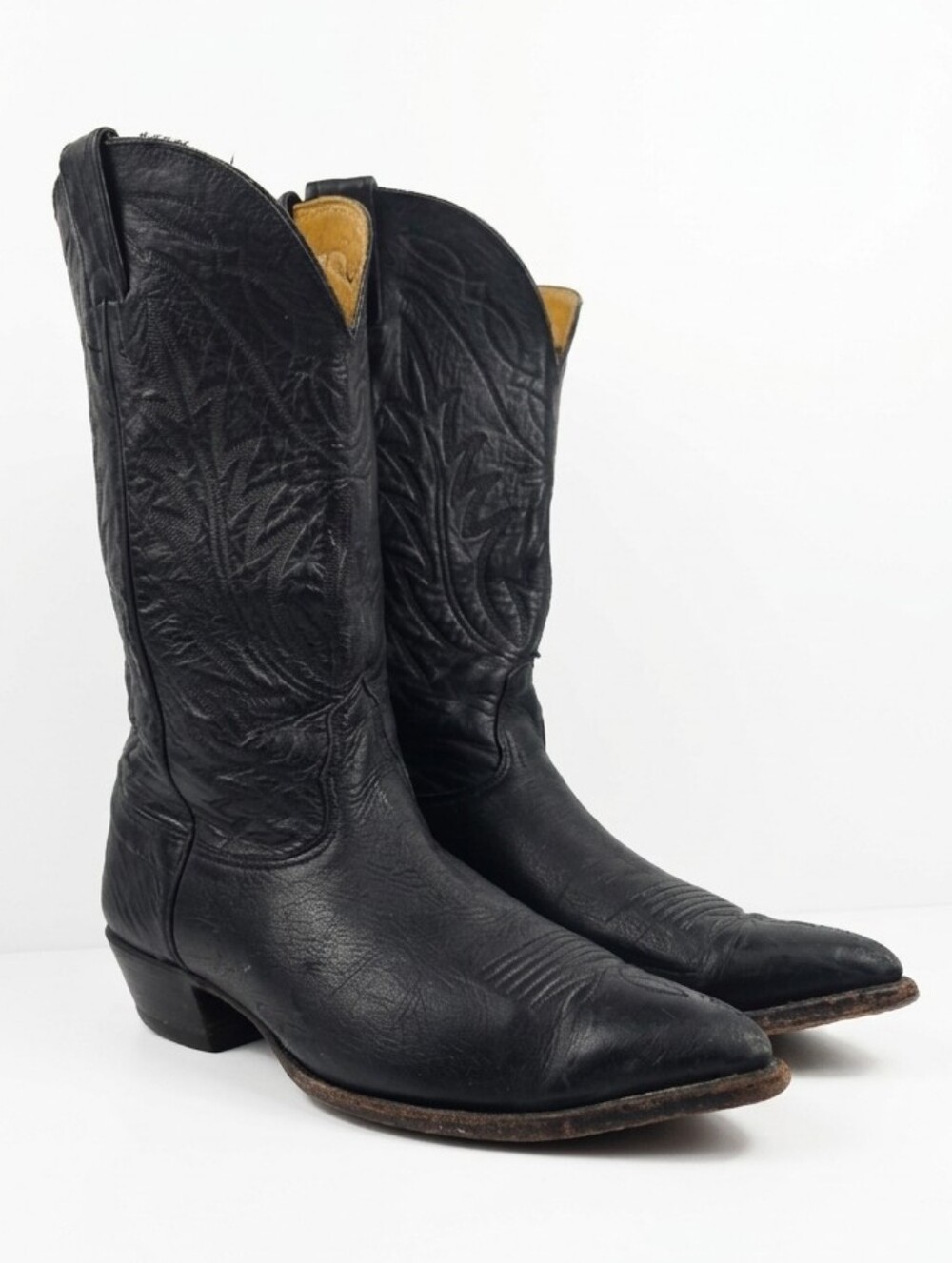 Vintage Nocona Made in USA Black Leather Western Cowboy Boots Men's Size 10.5